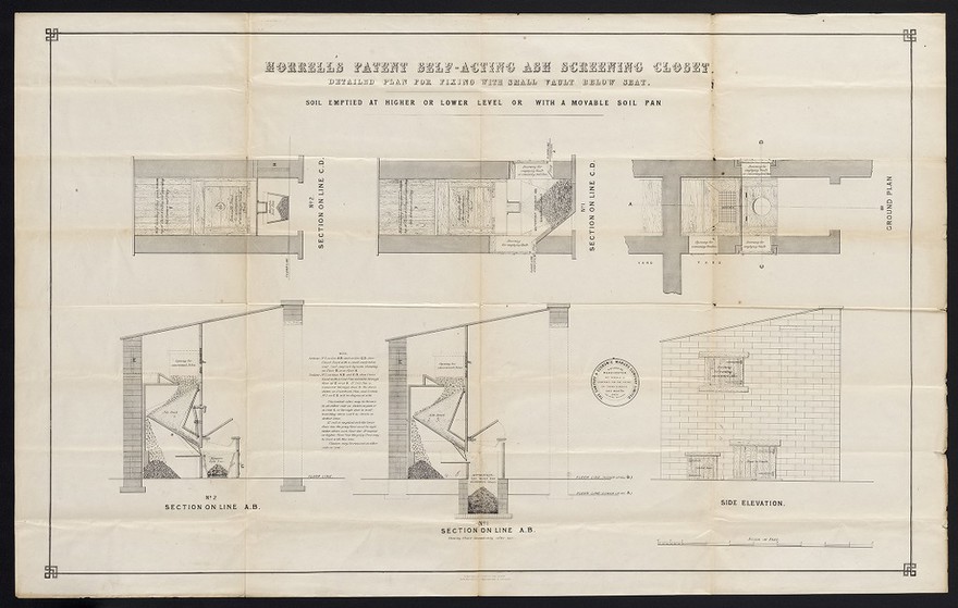 Morrell's patent self-acting ash screening closet : detailed plan for fixing with small vault below seat / Sanitary & Economic Manure Company Limited.