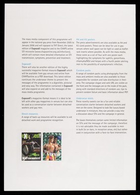 STI programme briefing : in November 2005, CHAPS will launch a new pogramme of work aiming to reduce the length of time between infections and disagnosis of five common sexually transmitted diseases affecting gay men in the UK: gonorrhoea, chlamydia, NSU, syphilis and herpes / CHAPS, Terrence Higgins Trust.