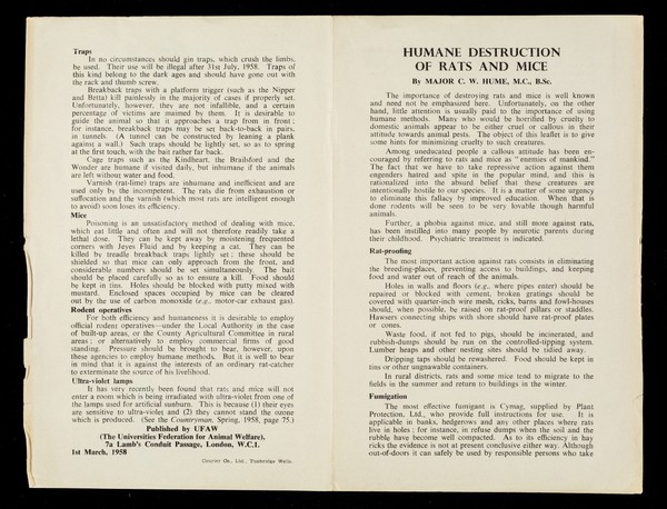Humane destruction of rats and mice / by C.W. Hume.