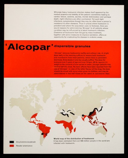 The modern answer to ancylostomiasis and ascariasis : Alcopar dispersable granules, the proven treatment for hookworm / Burroughs Wellcome & Co.