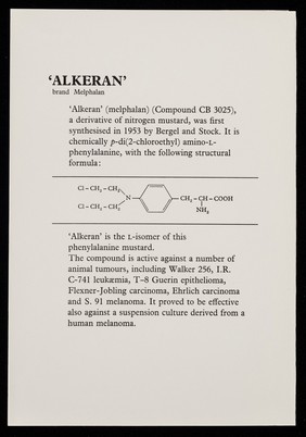 'Alkeran' for the treatment of multiple myeloma, malignant melanoma, and certain other malignant conditions / Burroughs Wellcome & Co. (the Wellcome Foundation Ltd.).