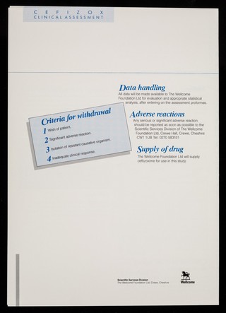 Cefizox clinical assessment protocol / Wellcome Foundation Ltd.