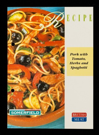 Pork with tomato, herbs and spaghetti / Somerfield.