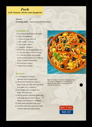 Pork with tomato, herbs and spaghetti / Somerfield.