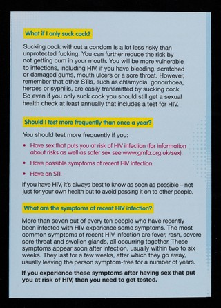 Get tested! : If you're a sexually active gay man you should have an HIV test at least once a year. Here's why... / NAT, GMFA, BASHH.