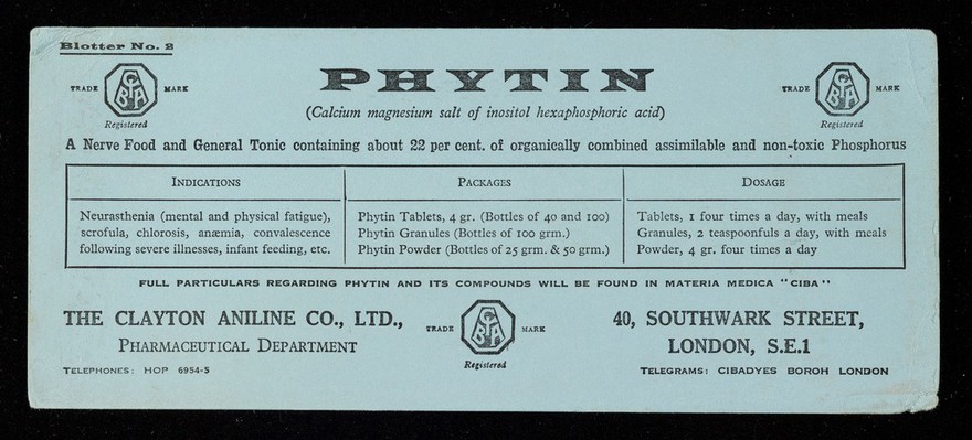 Phytin "CIBA" : A powerful nerve & general tonic / Clayton Aniline Co. Ltd.