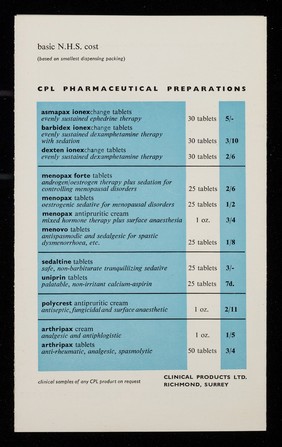 CPL pharmaceutical preparations / Clinical Products Ltd.