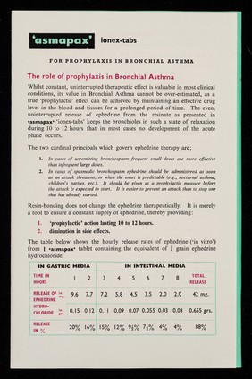 A new concept in the treatment of bronchial asthma : 24 hours prophylaxis with one morning and one evening dose : 'asmapax' / Clinical Products Ltd.