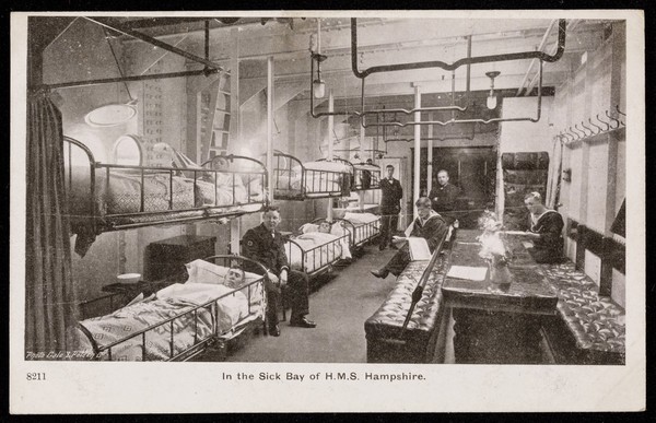 In the sick bay of H.M.S. Hampshire : post card.