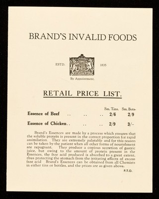 Brand's invalid foods : retail price list / Brand & Co. Ltd.