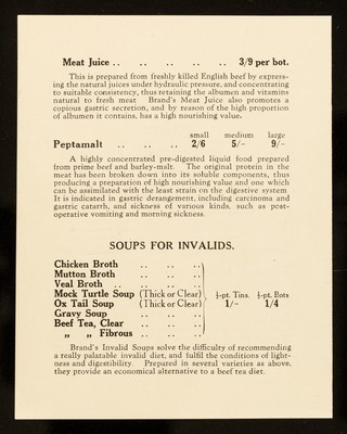 Brand's invalid foods : retail price list / Brand & Co. Ltd.