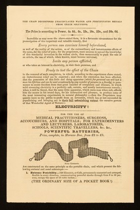 Pulvermacher's patent portable hydro-electric chain for personal use : (inventor and patentee- J.L. Pulvermacher) ... / Charles Meinig.