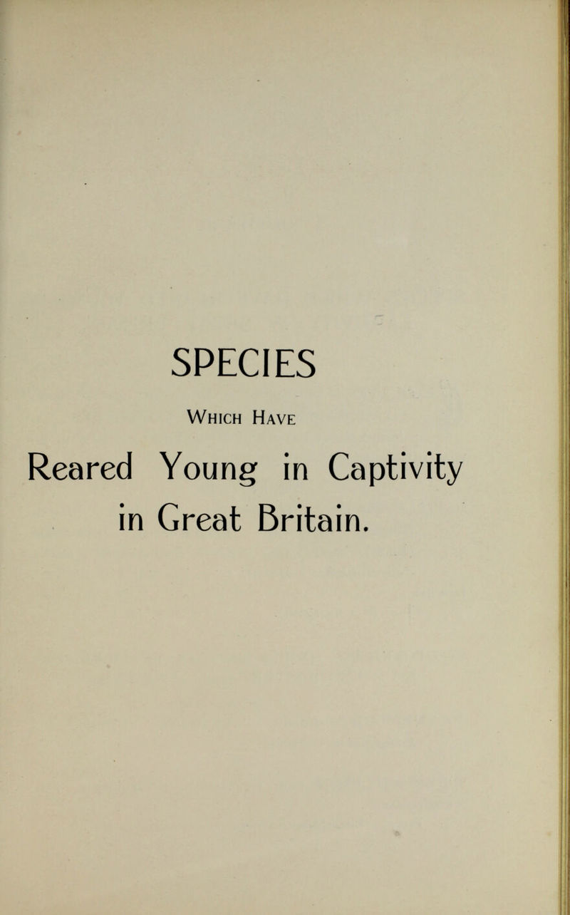 SPECIES Which Have Reared Young in Captivity in Great Britain.
