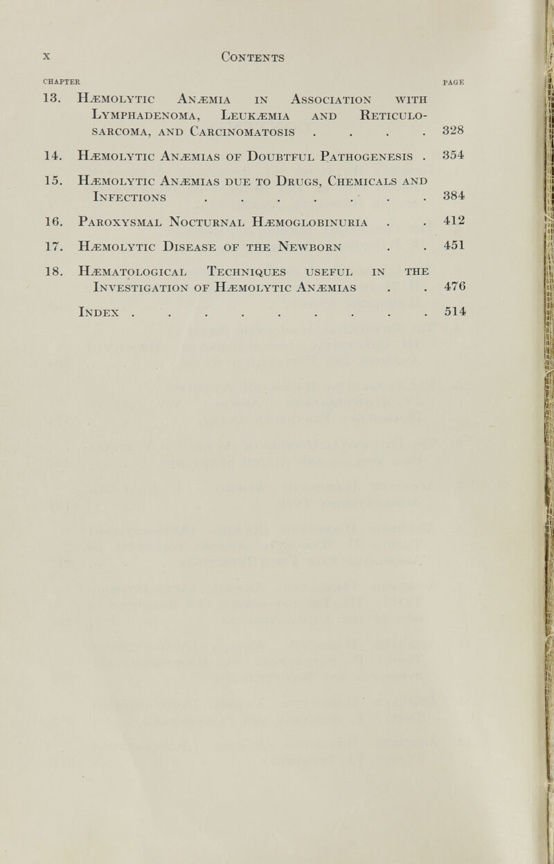 x Contents CHAPTER PAGE 13. H.î;molytic Anemia in Association with Lymphadenoma, Leukemia and Retículo- sarcoma, and Carcinomatosis .... 328 14. Hemolytic Anemias of Doubtful Pathogenesis . 354 15. Hemolytic Anemias due to Drugs, Chemicals and Infections . . . . . . . 384 16. Paroxysmal Nocturnal Hemoglobinuria . • 412 17. Hemolytic Disease of the Newborn . . 451 18. Hematological Techniques useful in the Investigation of Hemolytic Anemias . .476 Index ......... 514