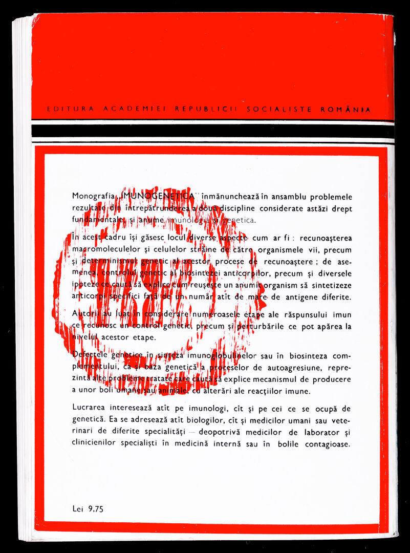 st©|L procede înmânuncheazâ in ansamblu problemele dèüâ discipline considerate astàzi drept 1SBL cte cum ar fi : recunoa$terea i fcâtr^ fc organismele vii, precum recunoa$tere ; de ase- Isinttelfei antfcqrpilor, precum $i diversele reuçéae un apumlLorganism sa sintetizeze >numâr|atît de mare de antigene diferite. '/là rti(P*oaseljb eia,|‘e ale râspunsului imun g^b8tt( pf|ecum si 1 pelcurbârile ce pot apàrea la i^eior sau în biosinteza com- fselor de autoagresiune, repre- explice mecanismul de producere cITâlterâri ale reacçiilor imune. Lucrarea intereseazà atit pe imunologi, cit $i pe cei ce se ocupà de genetica. Ea se adreseazà atit biologilor, cit $i medicilor umani sau vete rinari de diferite specialità^ deopotriva medicilor de laborator $i clinicienilor specialisti in medicina interna sau in bolile contagioase. Lei 9,75
