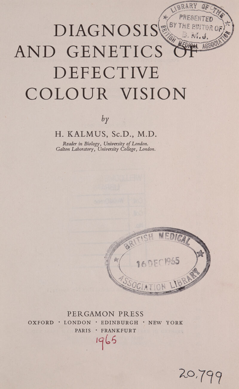 CONTENTS Preface ix I Short History of the Exploration of Defective Colour Vision i II Essentials of Colour Theory 3 III Subjective Aspects of Defective Colour Vision and its Simulation 12 IV Types of Defective Colour Vision 14 Protan defects (protanoids, protodefects) 17 Deutan defects (deuteroids, deuterodefects) 19 Cone monochromats 19 Rod monochromats 20 Night blindness 20 Trito defects (tritanopia and tritanomaly) 21 V Compound Defects and Interactions 23 Female protan-deutan compounds 23 Male protan-deutan combinations 25 VI The Detection of Defective Colour Vision ) 28 Objective tests 28 Exact subjectivism 30 Verbal tests 30 Description of the spectrum 31 Lantern tests 31 Maxwell's spot 34 Pseudo-isochromatic charts 34 Nagel's charts 37 Stilling's charts / 37 Ishihara charts 38 Colour charts of the American Optical Society 39 . v , ^ 