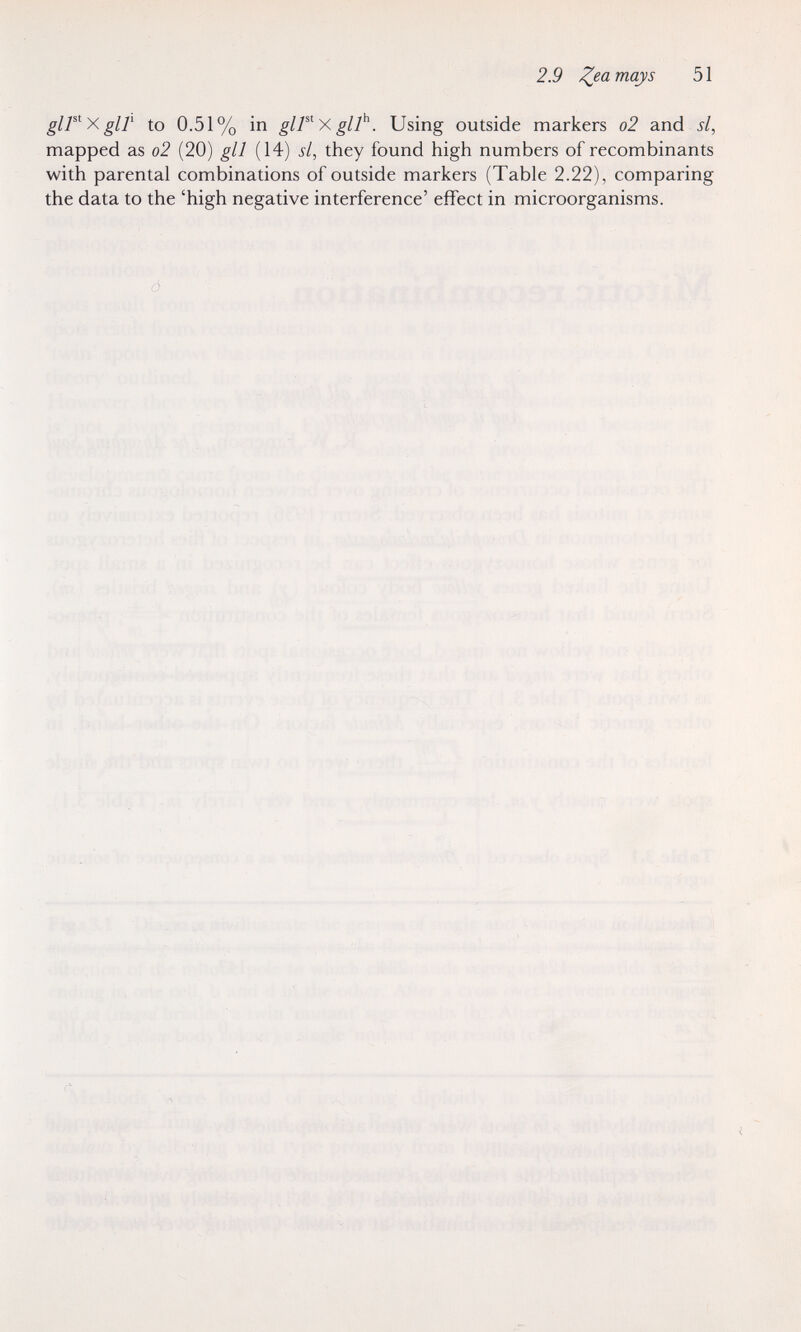 2.9 mays 51 gir^Xgir to 0.51% in gir^XgU^. Using outside markers o2 and si, mapped as o2 (20) gli (14) si, they found high numbers of recombinants with parental combinations of outside markers (Table 2.22), comparing the data to the 'high negative interference' effect in microorganisms. сг ; Д ^ ^'fe' • У f'M íf. /■ ,\ii< íí >t ' fí ' ' ' / I ' w > Ì, ' ajsilfii' -s < f'i i TÍ t . 4ií>- -4ij ' b fìtti Ч I >«,p Ш lif-íU #i4!p% '^í rt # ' < ■•(Vn'}*!, { » ^ mlj (4 4f Î >'!■ (i \ f ||Ш:> ■ ; Щ'- 1#Шя ^fsí' ^ î#ift3 j i!; t