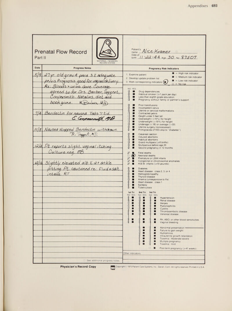 Appendixes 693 Physician's Record Copy ra Copyright с 1975 Patient Саге Systems, Ine . Danen, Conn All nghts reserved Printed in U S A.
