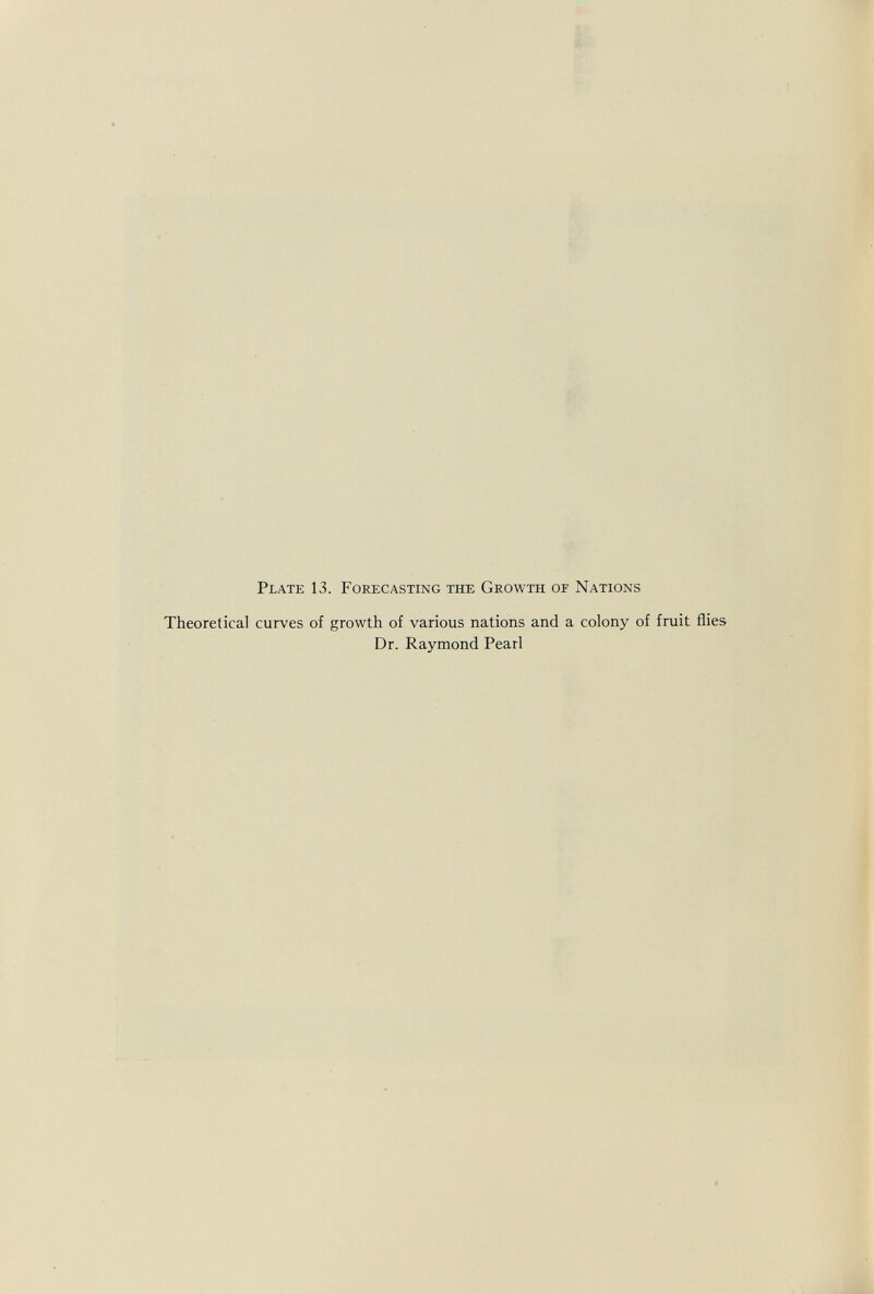 Plate 13. Forecasting the Growth of Nations Theoretical curves of growth of various nations and a colony of fruit flies Dr. Raymond Pearl