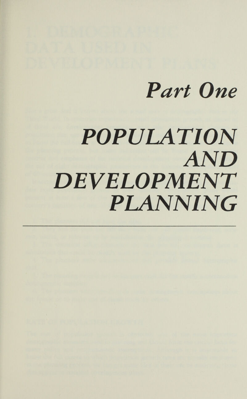Part One POPULATION AND DEVELOPMENT PLANNING Ì