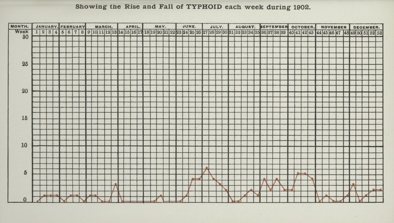 Showing the Rise and Fall of TYPHOID each week during 1902.