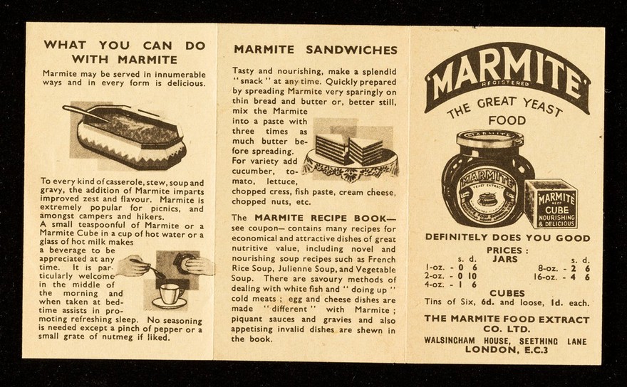 'Marmite' the great yeast food : definitely does you good ...  / The Marmite Food Extract Co. Ltd.