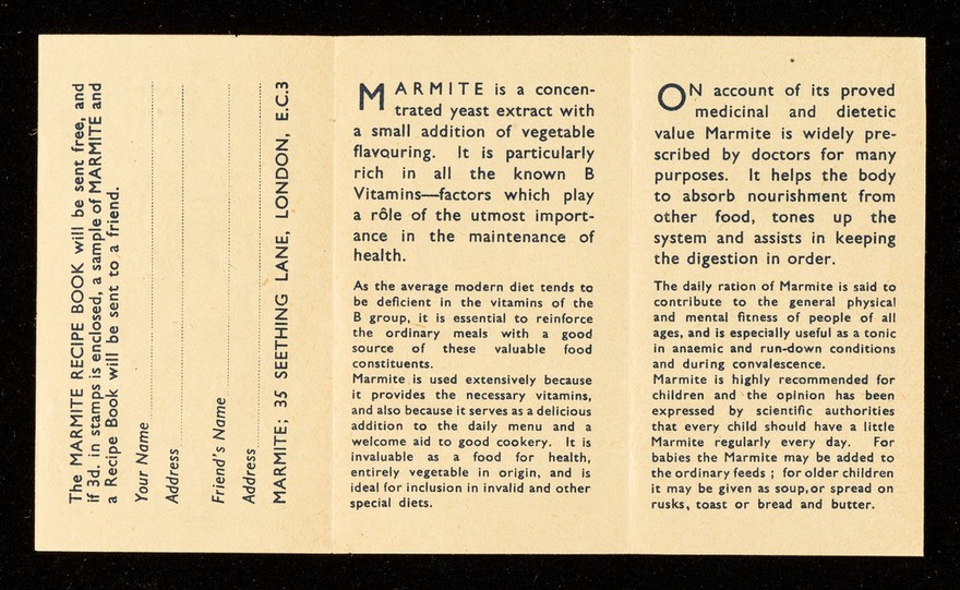 'Marmite' the great yeast food : definitely does you good ...  / The Marmite Food Extract Co. Ltd.