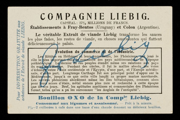 Évolution du commerce et de l'industrie : Négociants phéniciens faisant le commerce d'objets en bronze à Carthage / Compagnie Liebig.