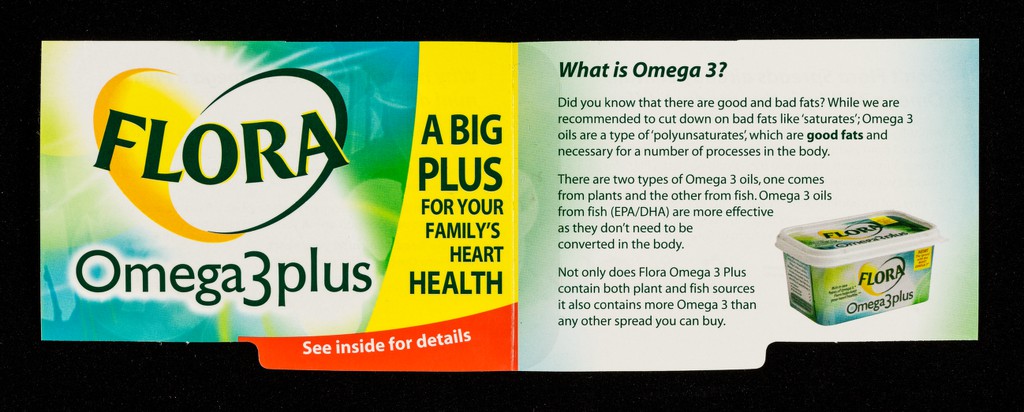 Flora Omega 3 Plus : a big plus for your family's heart health : see inside for details.