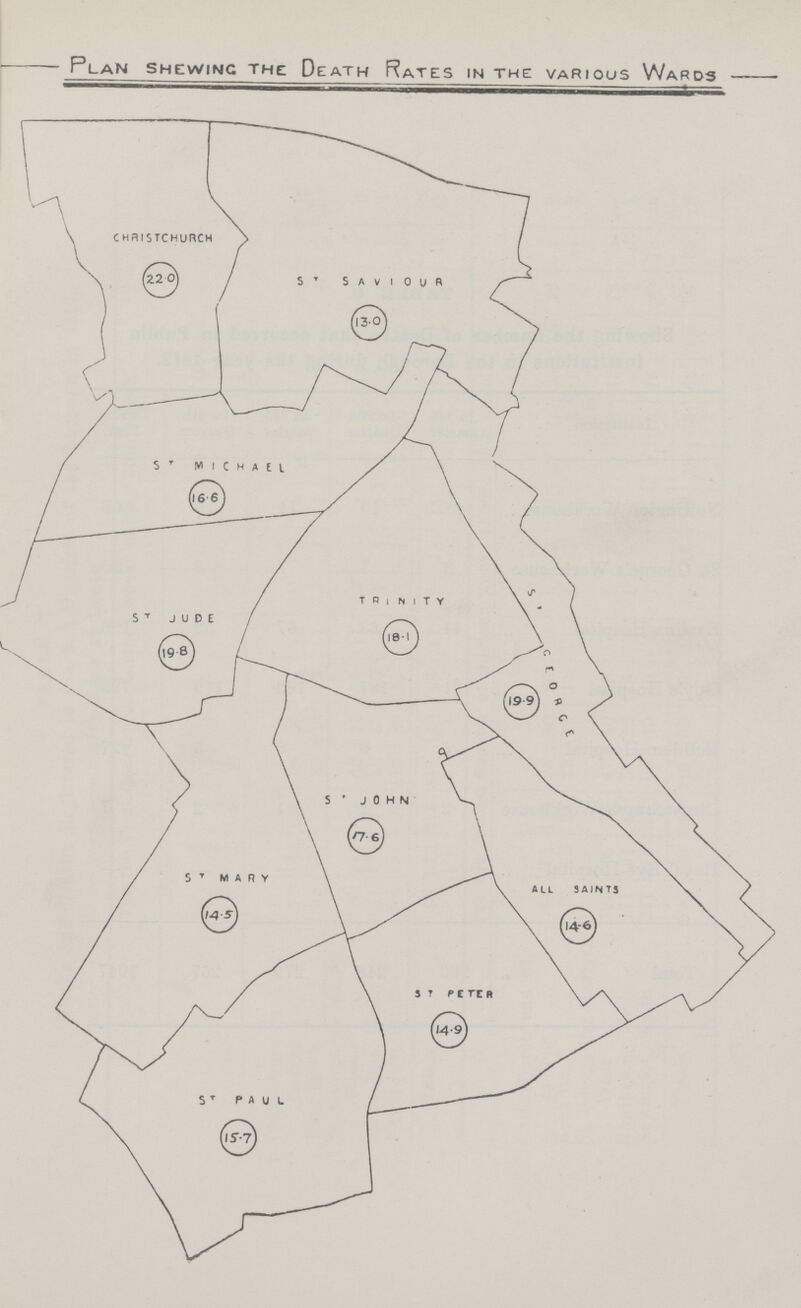 Plan shewing the Death Rates in the various Wards