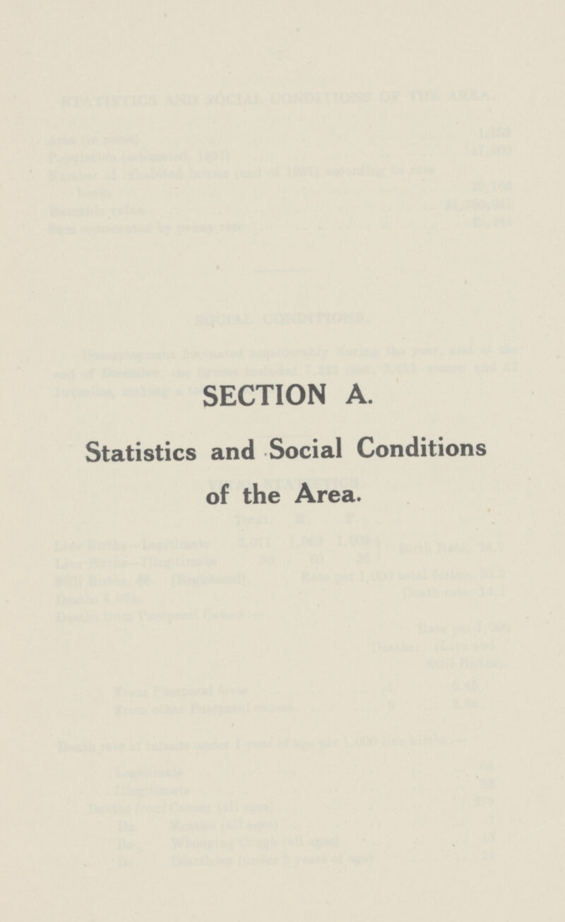 SECTION A. Statistics and Social Conditions of the Area.