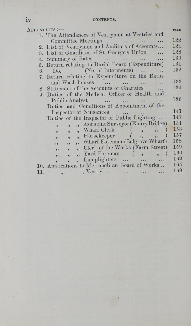 iv CONTENTS. Appendices:— page 1. The Attendances of Vestrymen at Vestries and Committee Meetings 122 2. List of Vestrymen and Auditors of Accounts 124 8. List of Guardians of St. George's Union 128 4. Summary of Rates 130 5. Return relating to Burial Board (Expenditure) 131 6. Do. (No. of Interments) 132 7. Return relating to Expenditure on the Baths and Wash-houses 133 8. Statement of the Accounts of Charities 134 9. Duties of the Medical Officer of Health and Public Analyst 136 Duties and Conditions of Appointment of the Inspector of Nuisances 141 Duties of the Inspector of Public Lighting 147 ,, ,, „ Assistant Surveyor (Ebury Bridge) 151 „ „ „ Wharf Clerk ( „ „ ) 153 ,, „ ,, Horsekeeper ( ,, „ ) 157 ,, ,, ,, Wharf Foreman (Belgrave Wharf) 158 ,, ,, „ Clerk of the Works (Farm Street) 159 ,, ,, ,, Yard Foreman ( ,, „ ) 160 ,, ,, ,, Lamplighters 162 10. Applications to Metropolitan Board of Works 165 11. „ „ Vestry 168