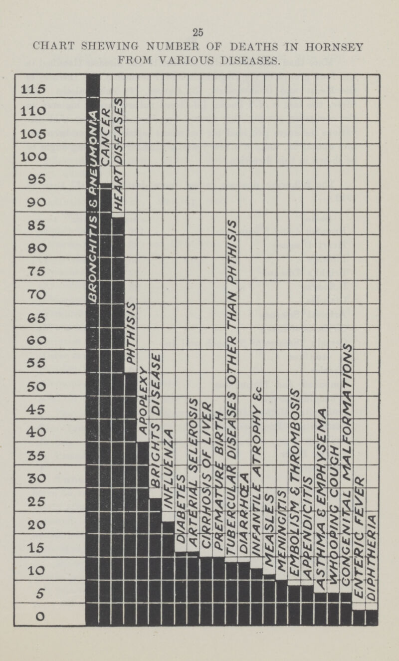 25 CHART SHEWING NUMBER OF DEATHS IN HORNSEY FROM VARIOUS DISEASES.