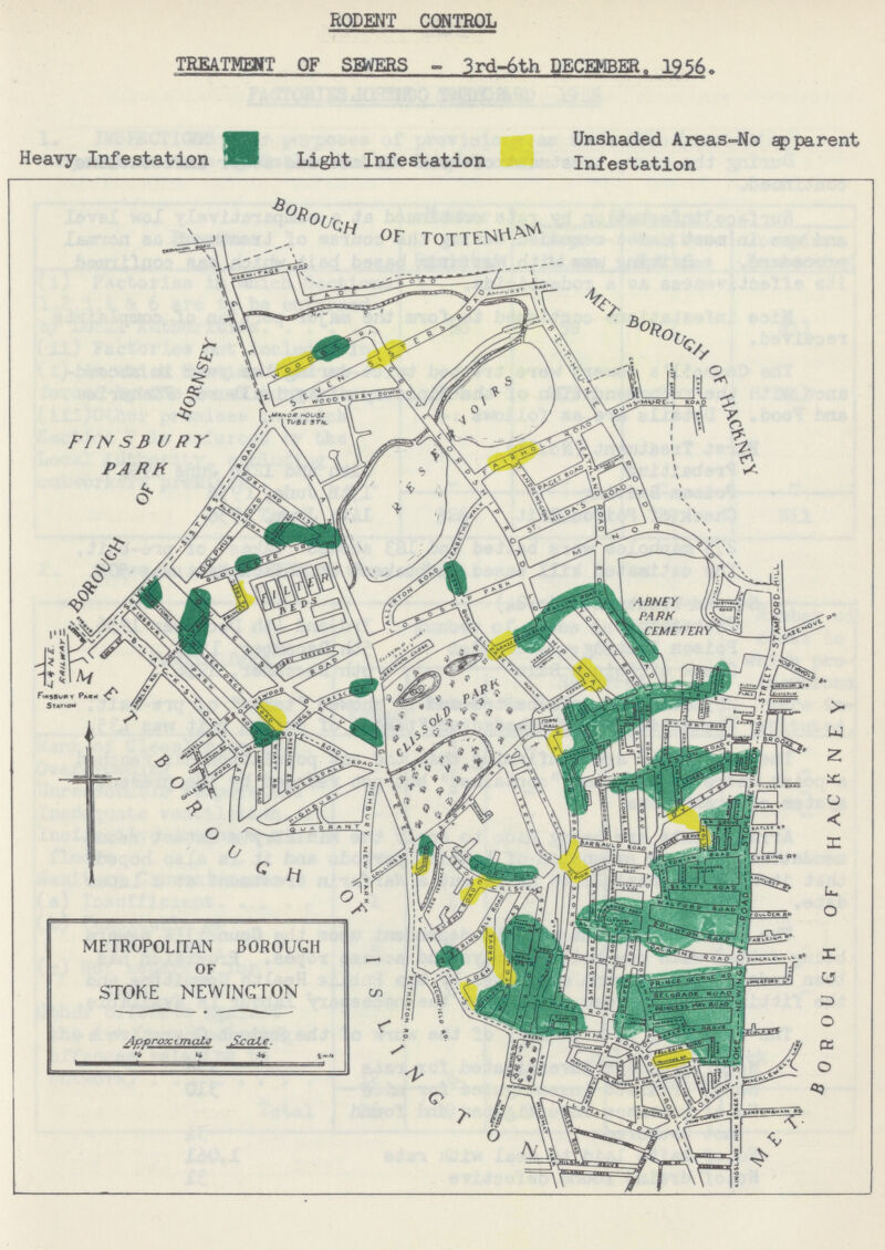 RODENT CONTROL TREATMENT OF SEWERS - 3rd-6th DECEMBER. 1956. Heavy Infestation Unshaded Areas-No apparent Light Infestation Infestation