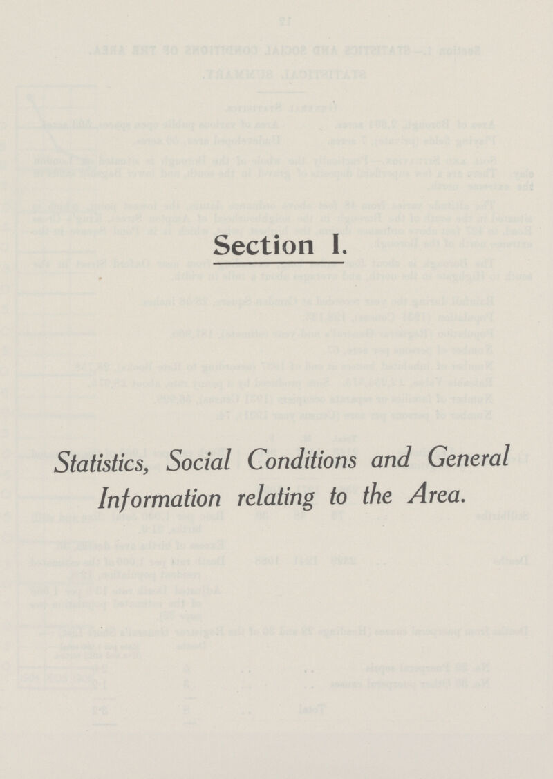 Section I. Statistics, Social Conditions and General Information relating to the Area.