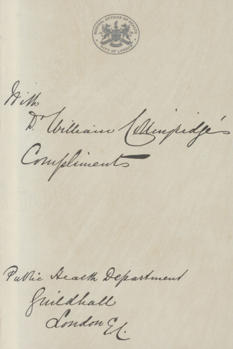 HM D.billianm minpidfe compliment Public Health Department Gildhall London El