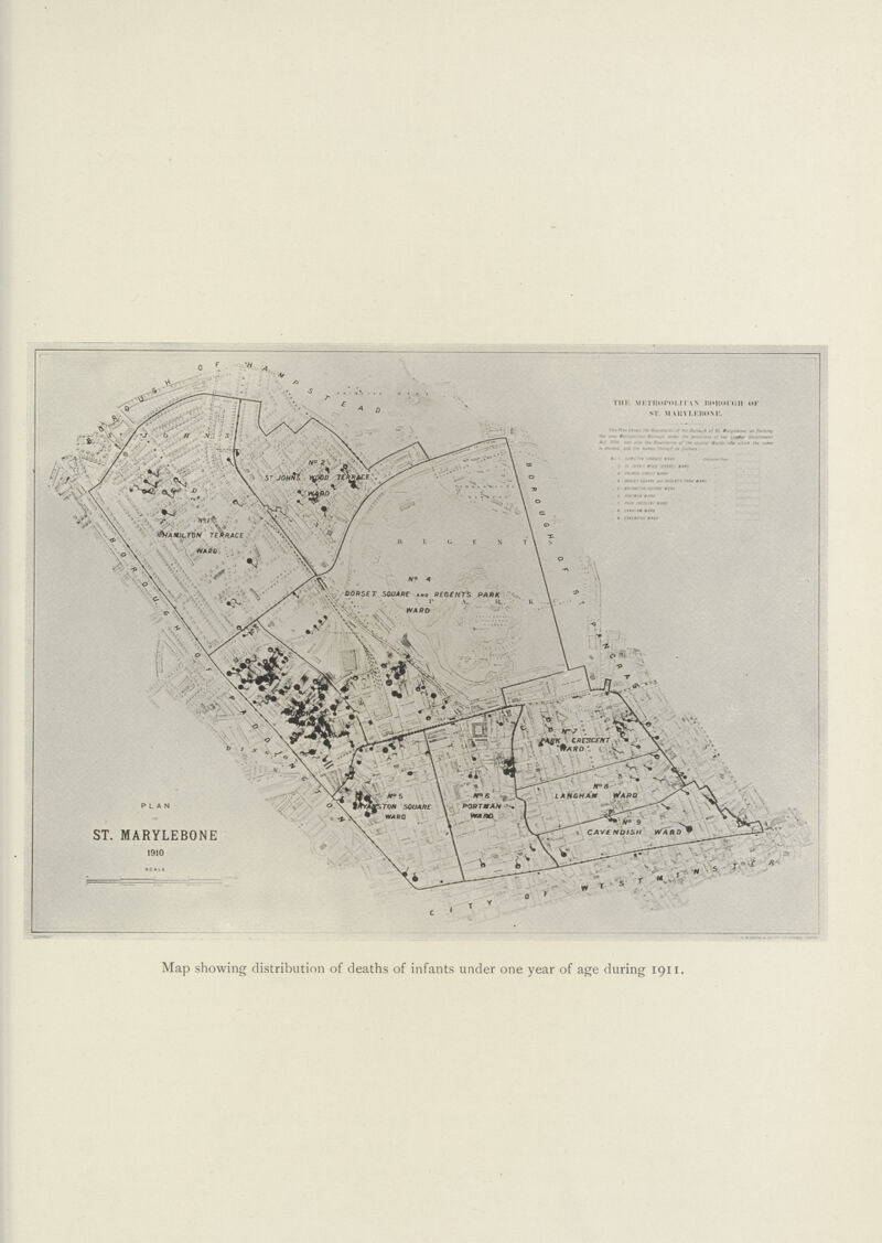 Map showing distribution of deaths of infants under one year of age during 1911.