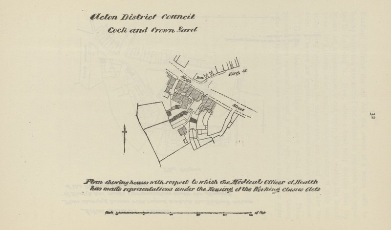 32 Action District council cocli and Crown Yard Plan showing houses with respect to which the Medical Officer of Health has made representation s under the Housing of the working Class act s