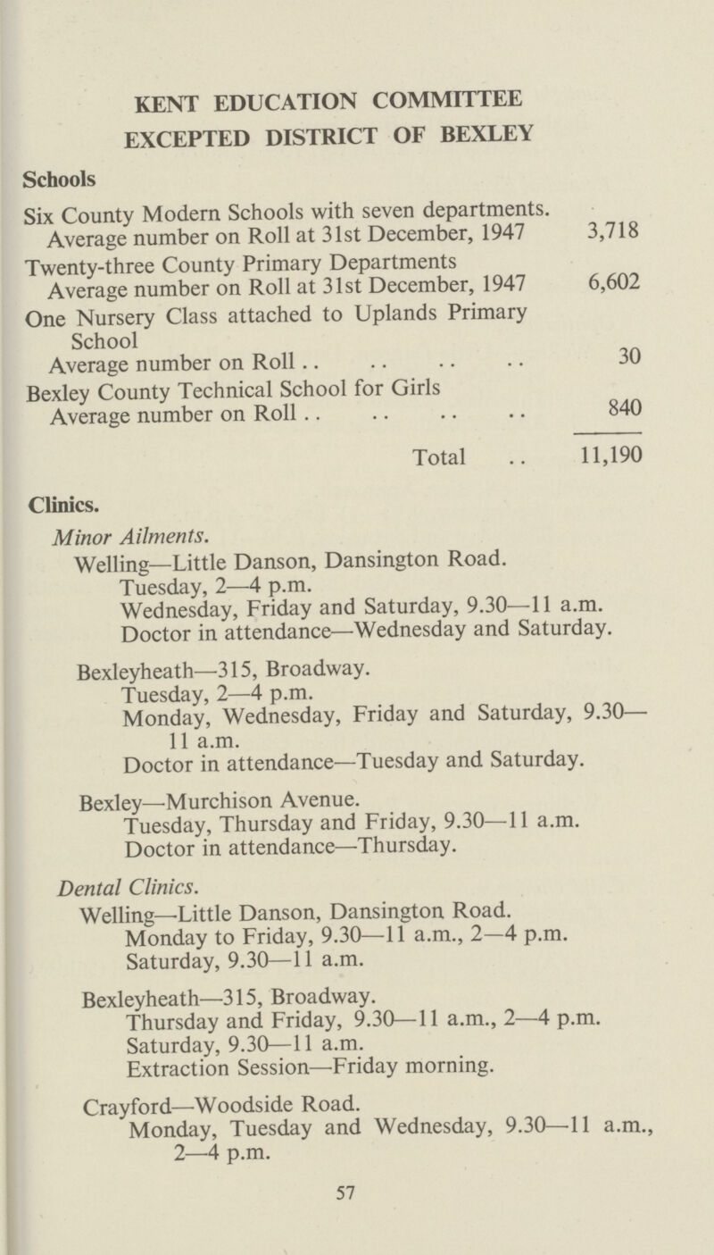 One or two cases of defective vision requiring the recom mendation of  Easy Treatment  have been encountered. Facilities for minor operative work are not available at the clinic, but improvisation and the carrying of a small outfit of simple instruments have enabled a certain amount to be done. A few casualties have reported, mainly minor condi tions such as corneal foreign bodies or abrasions, etc., and these have been dealt with at the clinic. Syringing of the lacrimal sac in an older child was carried out, and congenital blocked ducts with mucocele in babies can be dealt with by syringing without anaesthetic, but probing, requiring anaesthesia, necessitates reference elsewhere. Two cases of Meibomian cysts in children needing general anaes thesia were referred to Moorfields. Possibly the aid of the dental department during a gas session might save the parents a long journey and a long wait at hospital. One case of traumatic detachment of the retina reported and was sent to Moorfields for operation. Dental Treatment. I am indebted for this report to the Dental Surgeons engaged in the School Health Service. Mr. Farmar, L.D.S. (1) A marked increase in the number of acceptances by parents for their children of dental treatment; (2) Decrease in the necessity for extraction of permanent teeth due to neglected caries. Most of the extractions of permanent teeth have been carried out for the purpose of correcting irregularities in the mouth due to over-crowding of the teeth ; and (3) The provision of specialised treatment for the correc tion of irregularities of the teeth and jaws has yielded very fruitful results. 63