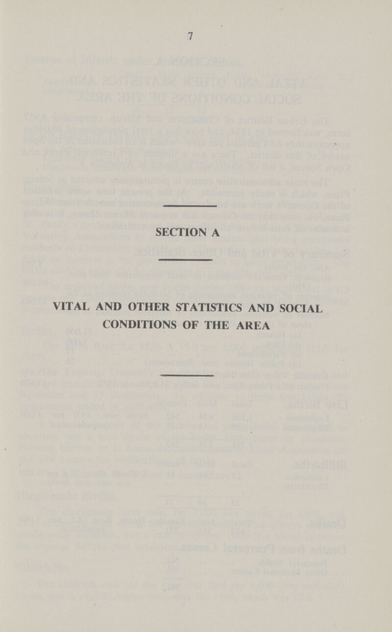 7 SECTION A VITAL AND OTHER STATISTICS AND SOCIAL CONDITIONS OF THE AREA