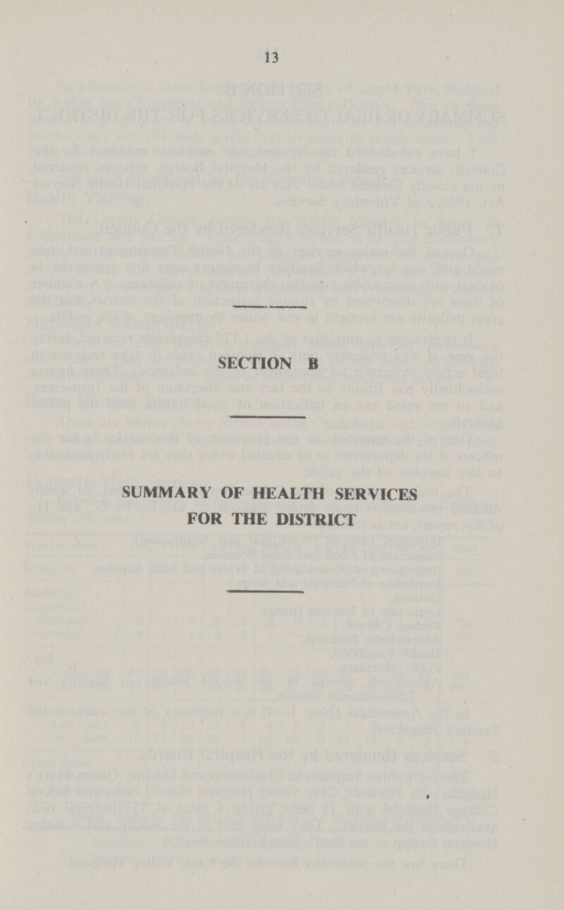 13 SECTION B SUMMARY OF HEALTH SERVICES FOR THE DISTRICT