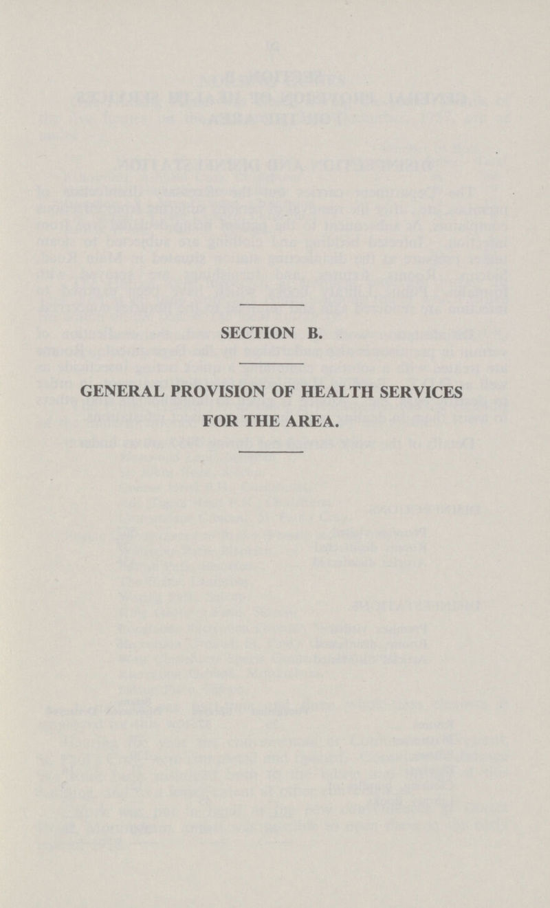 SECTION B. GENERAL PROVISION OF HEALTH SERVICES FOR THE AREA.