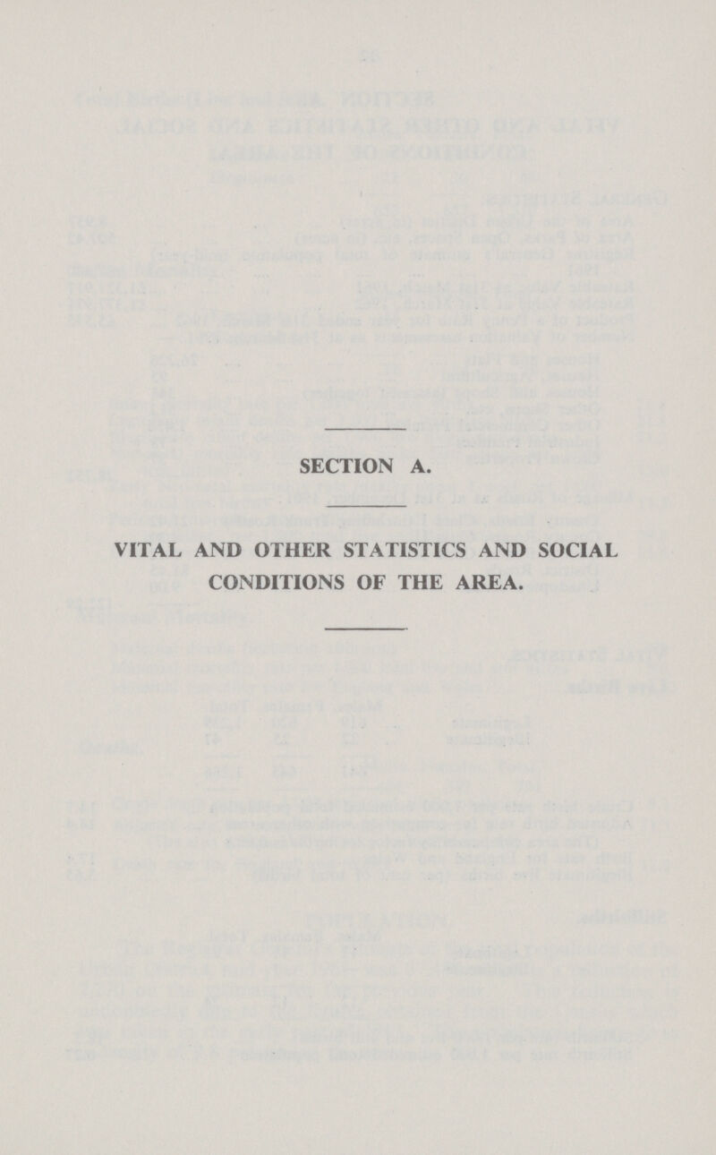 SECTION A. VITAL AND OTHER STATISTICS AND SOCIAL CONDITIONS OF THE AREA.