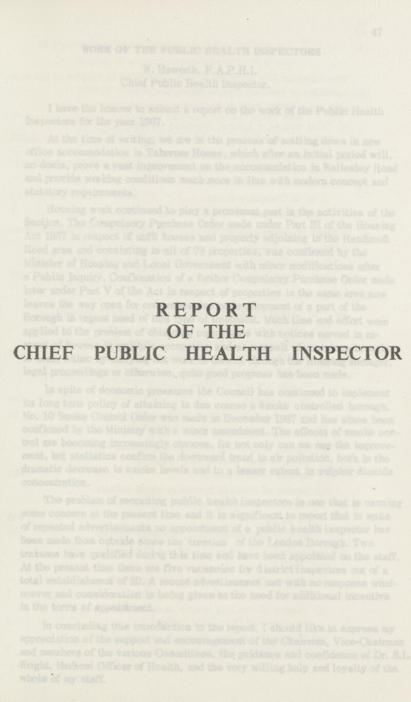 REPORT OF THE CHIEF PUBLIC HEALTH INSPECTOR