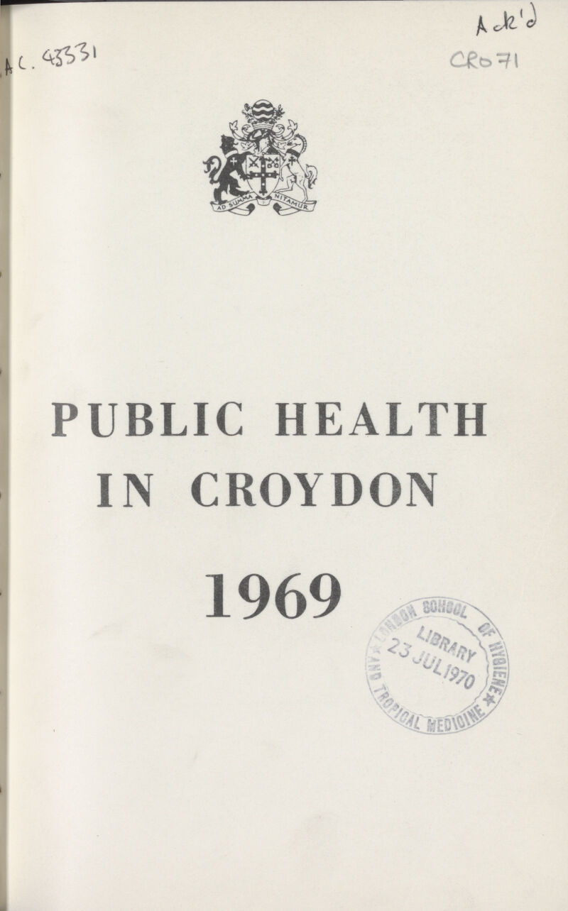 Ac.43331 Ack d CR0 71 PUBLIC HEALTH IN CROYDON 1969