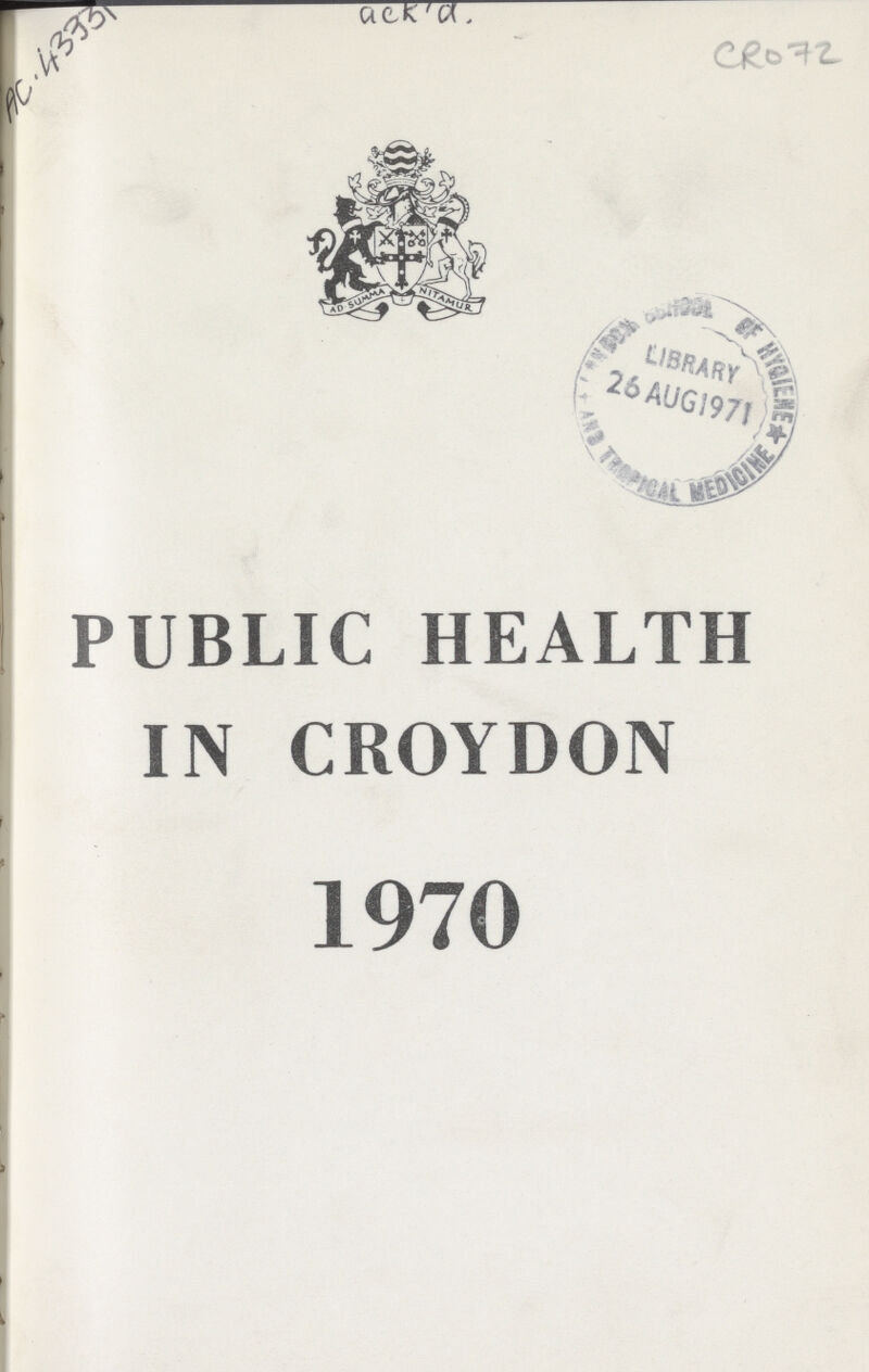 AC-4331 ackid CR072 PUBLIC HEALTH IN CROYDON 1970