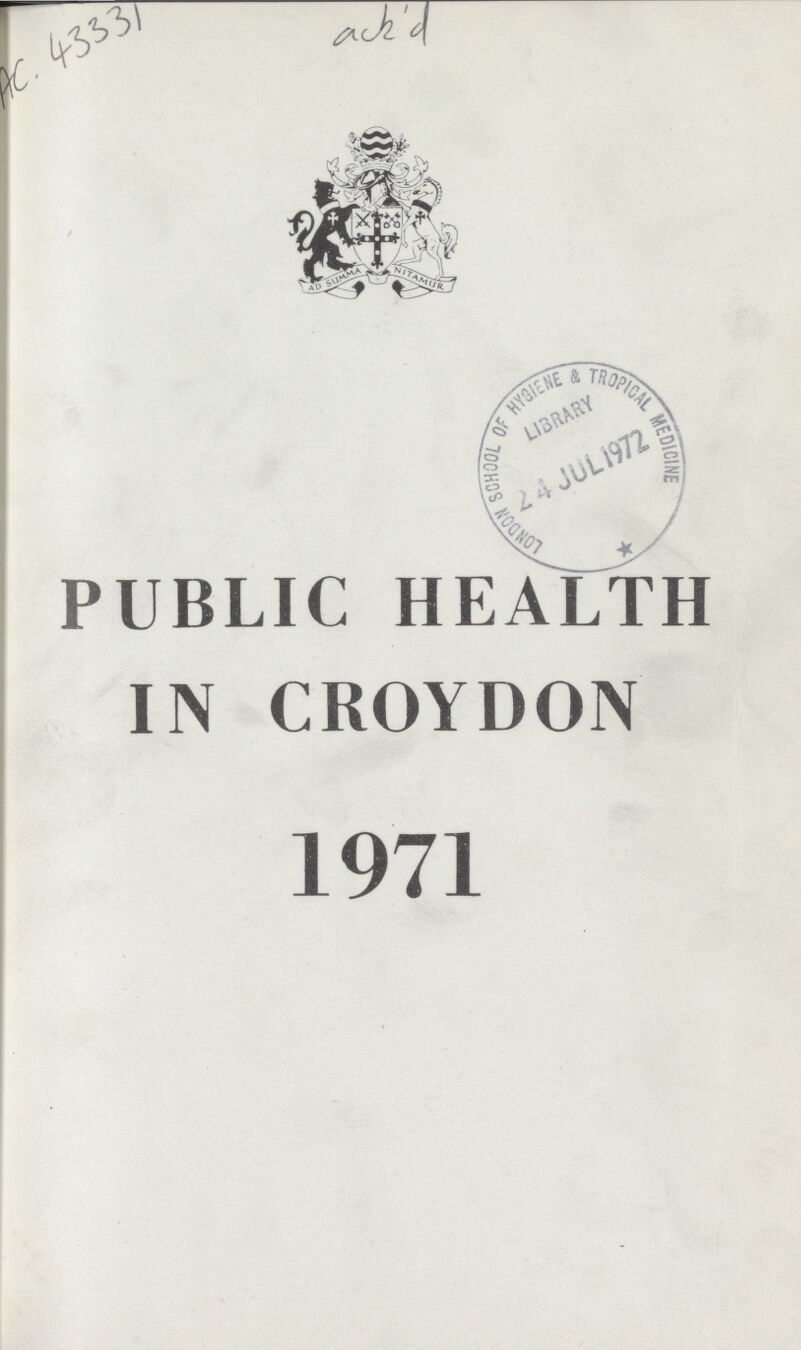 AC 43331 acb'''d PUBLIC HEALTH IN CROYDON 1971