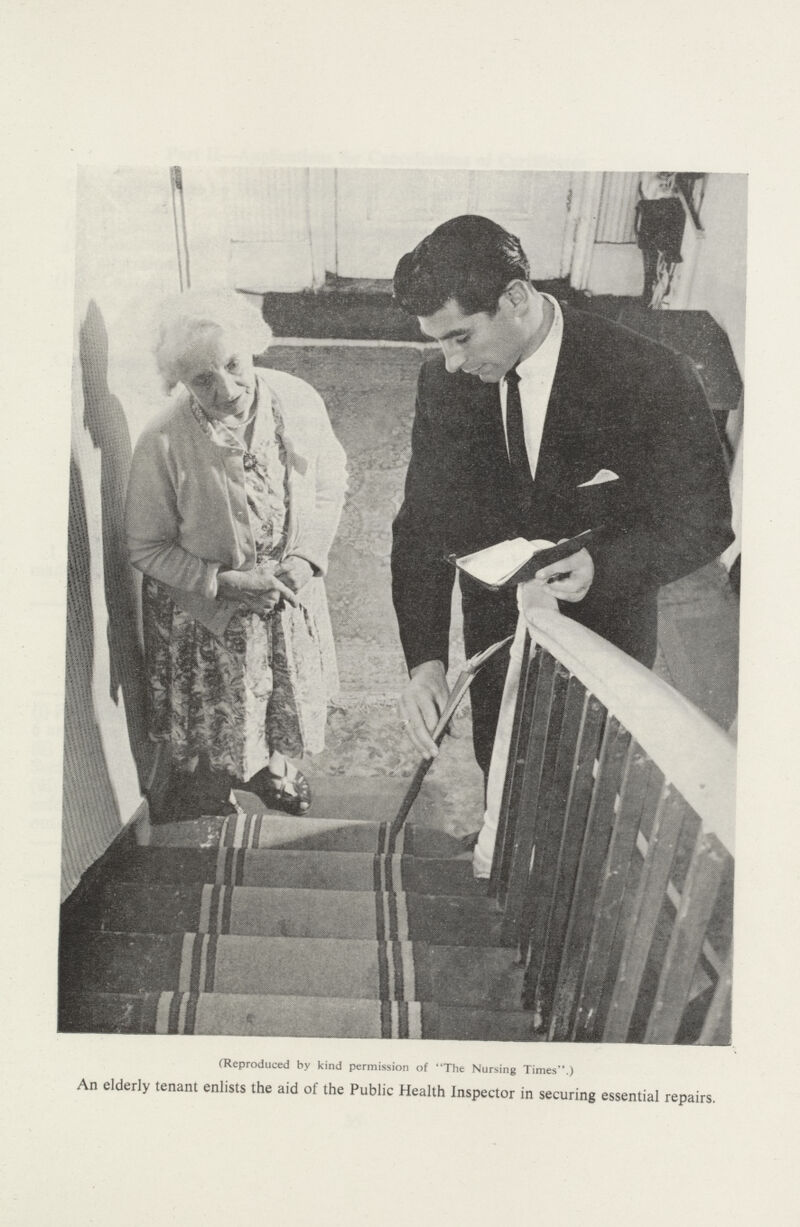 (Reproduced by kind permission of The Nursing Times.) An elderly tenant enlists the aid of the Public Health Inspector in securing essential repairs.