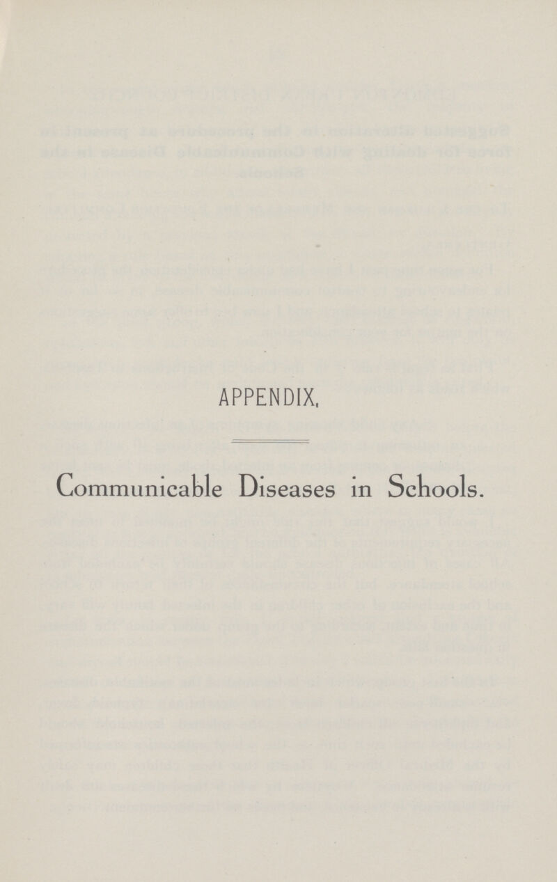 APPENDIX, Communicable Diseases in Schools.