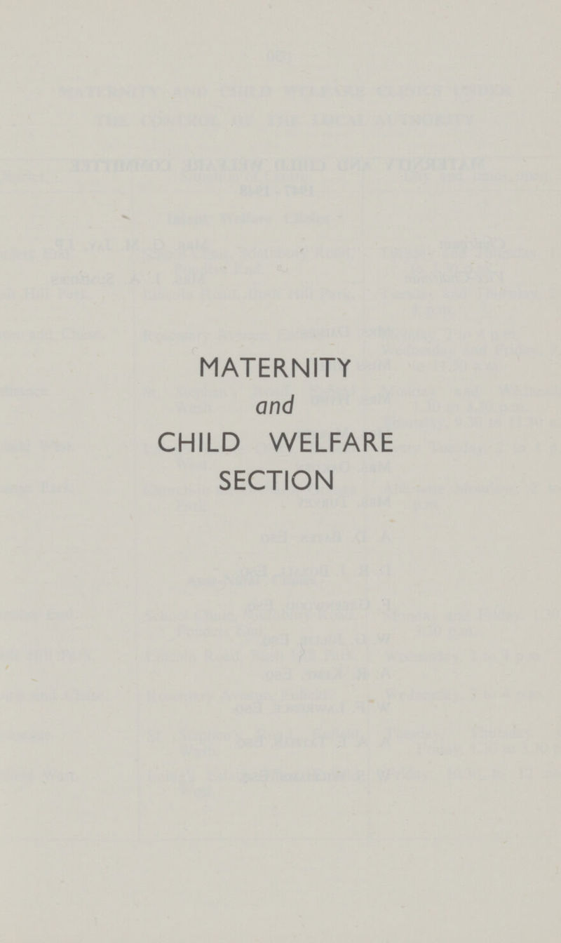 MATERNITY and CHILD WELFARE SECTION